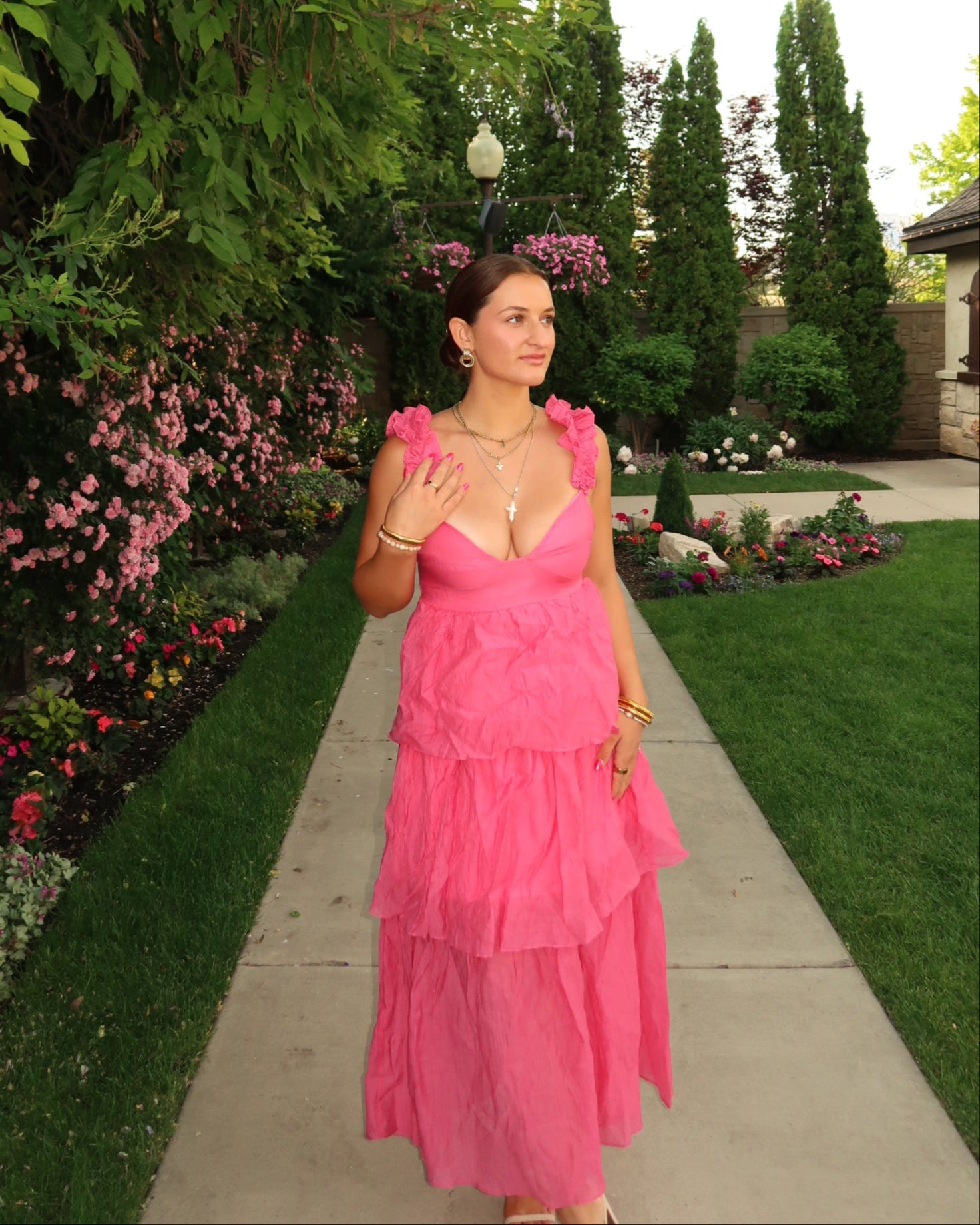 Sweetheart Hot Pink Ruffle Dress