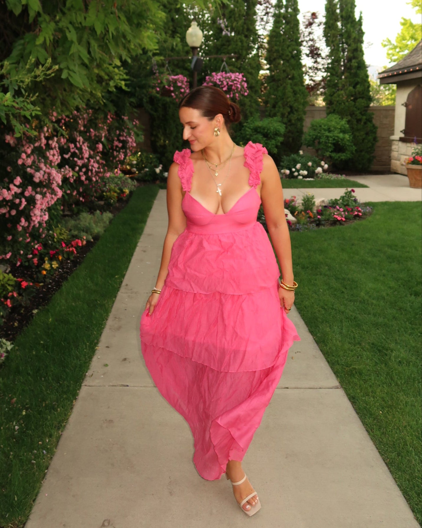 Sweetheart Hot Pink Ruffle Dress