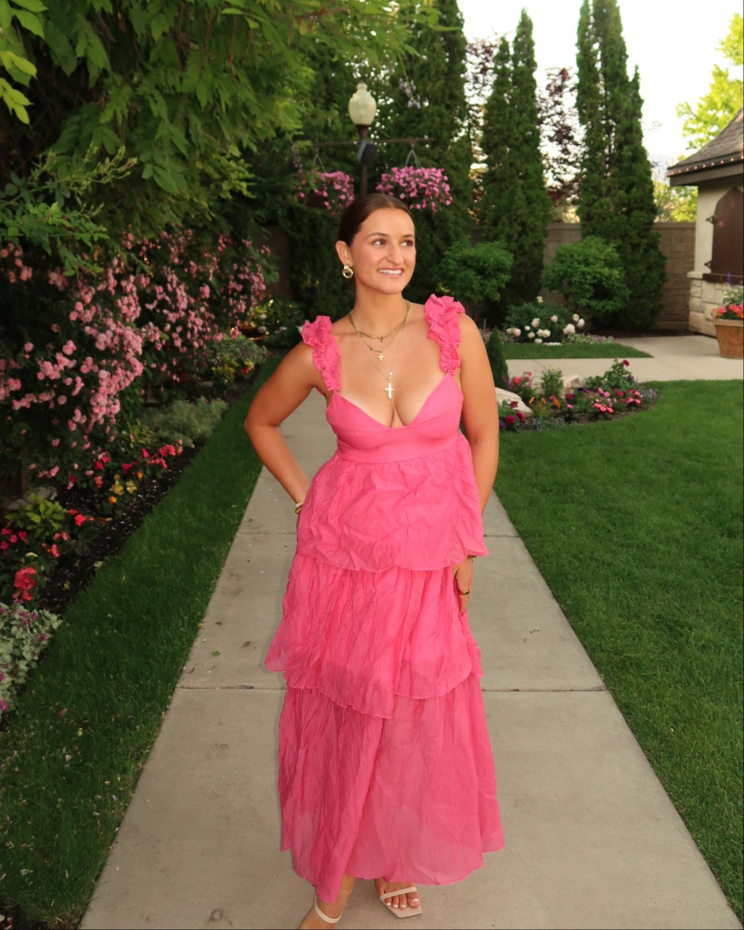 Sweetheart Hot Pink Ruffle Dress